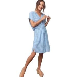 RAILS Women’s Emma Linen Blend Blue and White Striped Mini Dress Large